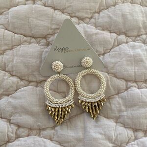 Deepa Gurnani handmade beaded drop earrings with brass detail.